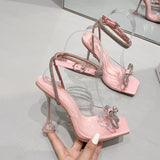 Summer New Crystal And Diamond Bow Transparent Women's Sandals Super High Catwalk High