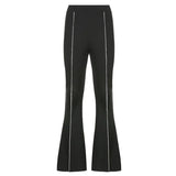 Khaki Elastic High Waist Flared Pants Capris Skinny Casual Push Up Sweatpants Women Fashion Summer Patchwork