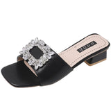 heel Med Shoes Woman 2023 Glitter Slides Slippers Summer Fashion Pantofle Block Jelly Luxury New Rubber Crystal Hoof