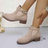 Breakj Women's Boots 2025 Autumn And Winter New Martin Boots Low-Heeled Square Belt Buckle Short Cylinder Tight Velvet