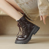 Old Model Continues To Produce ~ Autumn And Winter Sheep Leather Martin Boots Women's Lace-Up With Thick Anti-Slip Short Boots Women's Thick Heel Wool