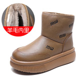 Breakj Cow Skin Thick Bottom Plus Velvet Warm Lamb Velvet Snow Boots Women's Shoes Winter New Retro Boots Age-Old Cotton