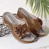 Breakj Summer New Slope With Flowers Fish Mouth Large-Size Slippers Car Sewing Hollow Women Casual Cold