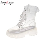 Women Rain Boots Mature Ladies Lace-up Waterproof Ladies Shoes Transparent Candy Color Soles Outdoor Girl