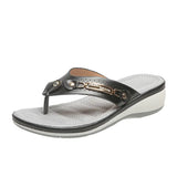 2025 Summer Wear Women's Shoes Flip-Flop Metal Decorative Large-Size Women's