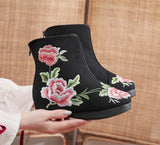 Breakj Boots Embroidered Cloth Boots Women Winter Clip Cotton And Velvet Short Boots With High Slope Heel And High Heel Embroidered