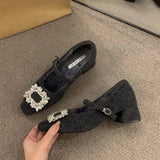 Breakj Plus Plus Gray Mary Jane Hairy Shoes Women's Shoes 2025 Autumn And Winter Temperament High Heel Square Drill Single