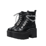 Gothic Ankle Boots Zip Punk Style Platform Shoes Goth Winter Lace-up Booties Chunky Heel Sexy Chain 2020