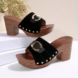 Breakj Summer New High Heel Slippers Women's Shoes Wide Striped High Heel Waterproof Table