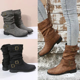 Breakj Autumn And Winter Martin Boots Belt Buckle Large Size Cylinder Cylindrical Women's Leather