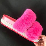 Fur Slippers Summer Furry Slides Female Fluffy Indoor Shoes Women's Bling fuzzy Slide House Sliders wholesale