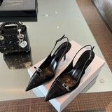 Breakj New Black Patent Leather High Heels Summer New Temperament Tip Fine Heel With