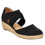 Sandals for Women Summer 2022 Casual Wedge Ladies Shoes New Pointed Toe Closed Toe Hemp Heel Slip On Beach Footwear