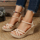 Buckle Wedge Sandals for Women Summer 2024 Platform Open Toe Sandals Woman Thick Sole Roman Gladiator Sandalias