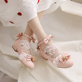 Women Lolita Mary Jane Shoes Cross-Tied Rockabilly Lace Pumps with Bow Girls Princess Japanese Gothic Cosplay Casual Party