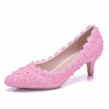 Breakj 5 Cm Lace Heel High Heel Heel Heel Mid-Heeled Wedding Shoes Pointed Bridesmaid Shoes Annual Photo