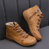 Breakj Autumn / Winter New Women's Boots Large Size Casual Ankle Boots Women's Boots Flat Front Strap Side Zipper Flat Boots Women's