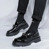 Breakj Of 2024 New Youth Round Head Big Head Low Heel Set Foot Fashion Casual Daily Paint Leather Shoes