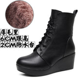 Breakj Head 12Cm High Slope And Waterproof Table Mid-Sleevel Boots With Side Zipper Women's Boots Pine Cake Plus Velvet Winter Warm Leather