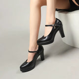 Breakj Mary Shoes Fashion Spring And Autumn Mid-Fashion Fashion Thick Heel Tip Buckle Waterproof Table Printing Surface