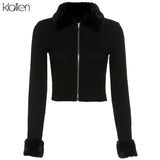 Autumn Women Long Sleeve Plush collar Knitted Sweater Coat Fashion Slim Zipper Solid Office Lady Short Coat Casual