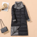 New Autumn Winter Women Double Sided Ultra Light Long Down Coat 90% White Duck Down Parkas Warm Snow Plaid