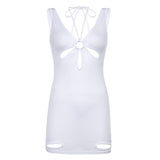 Backless Sexy Bodycon Dress Women Summer Halter Sleeveless Mini Short Dresses Ladies Party Cut Out Lace Up