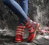 Breakj Autumn And Winter New Martin Boots Women's Embroidery Fashion Flat-Bottomed Boots Belt Buckle Short