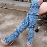 Station Cowboy Splicing Boots, Summer Boots, Fish Mouth, High Heel, Thin, Simple Lady's
