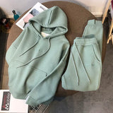 and winter new suit thickened plus velvet pullover hooded women's suit sports and leisure two-piece trousers and
