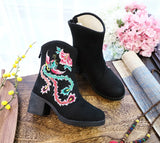 Breakj Boots Autumn And Winter Clip Cotton And Velvet High Heel Women's Boots Cotton Boots Snow Boots Winter Boots Embroidered Cloth Shoes