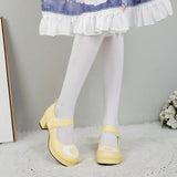 Women Kawaii Platform Mary Janes Lolita Shoes Girls Round Toe Heart Block Chunky Heel Gothic Cosplay Flora Lace Velcro