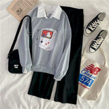 two-piece hoodies wide-leg pants suit female students Korean version of loose polo collar 2022 new autumn tide Harajuku