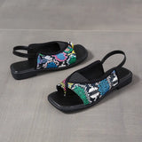Breakj Size Flat Sandals Female 2024 New Toe Square Leisure After Elastic Roman