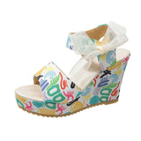 Breakj 2024 New Sandal Women Korean Version Plus Size Fashion Bow Slope Heel Fishmouth High Heel Roman Sandal