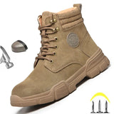 Boots Men Work Safety Shoes Plus Velvet Safety Boots Steel Toe Shoes Puncture-Proof Protective Industrial Shoes Men