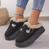 Breakj Fashion Autumn And Winter Thick Bottom Plush Buckle Warm Cotton Slippers Casual Large Size New Women's