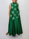 New Dress In The Summer Of 2025, Elegant Casual Round Neckless Loose Flowers Splicing Design