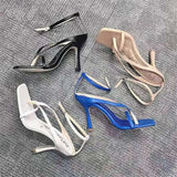 Summer NEW Women's Sexy Bomb Square Toe High Heeled Shoes Toe Clamping Stiletto High Heels Plus Size 35-43 Zapatos De