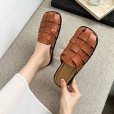 Half Slipper Female 2024 Summer New Retro Woven Hollow-Out Sandals Platform With A Foot Pedal Lazy