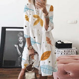 Women Autumn buttertly leaf Print long sleeves Dresses Elegant casual O Neck Knee-length Dress Summer loose Dresses