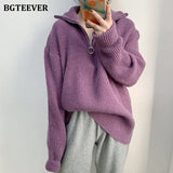 Thick Turtleneck Zippers Women Sweaters Jumpers for Women 2021 Autumn Winter Loose Full Sleeve Female Knitted