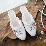 Breakj Sweet Fashion Lady Embroidered Cloth Shoes Bag Toe Slippers Wear Sandals New Summer