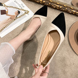 toe suede&leather patchwork flat shoes woman black/beige mixed color loafers women soft bottom ballet flats plus size