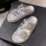Rhinestone Belt Buckle Slippers Women Thicken Sole Shoes Ladies Casual Slides Outdoor Flipflops Silver Beach Sandals