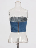 Sexy Babes Denim Top 2025 Summer New Retro Water Wash Love Splicing Body Repair Bra Vest