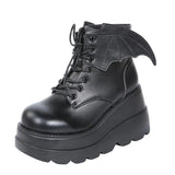 Breakj New Dark Gothic Wing Slope And Short Boots Female Large Size Martin Boots Thick Bottom Boots Demonia