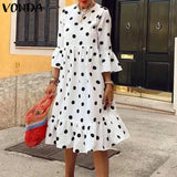 Bohemian Midi Dress Women's Vintage 3/4 Sleeve Ruffle Polka Dot Dress 2022 VONDA Summer Holiday Sundress Casaul Vestido
