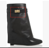 Breakj Autumn / Winter New Round Head Big Tube Around The Lock Buckle Shark Buckle Straight Tube Long Boots Wedge Trouser Boots