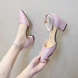 Summer Women's Fashion All-match Temperament Formal Women's Sandals Solid Color Baotou Square Heel Buckle High Heels